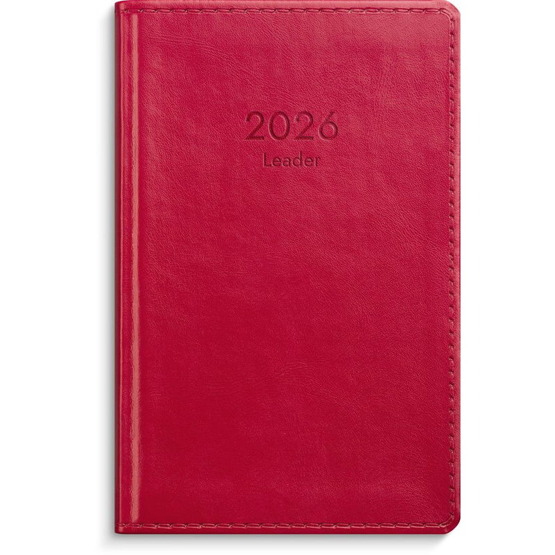 Kalender Leader 2026 konstläder röd