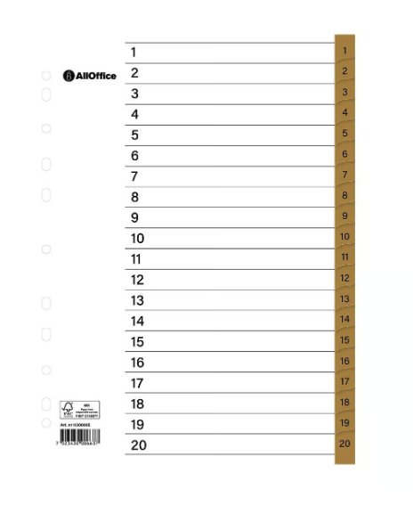 Pärmregister plastförstärkta flikar 1-20 Brun A4, 10/fp
