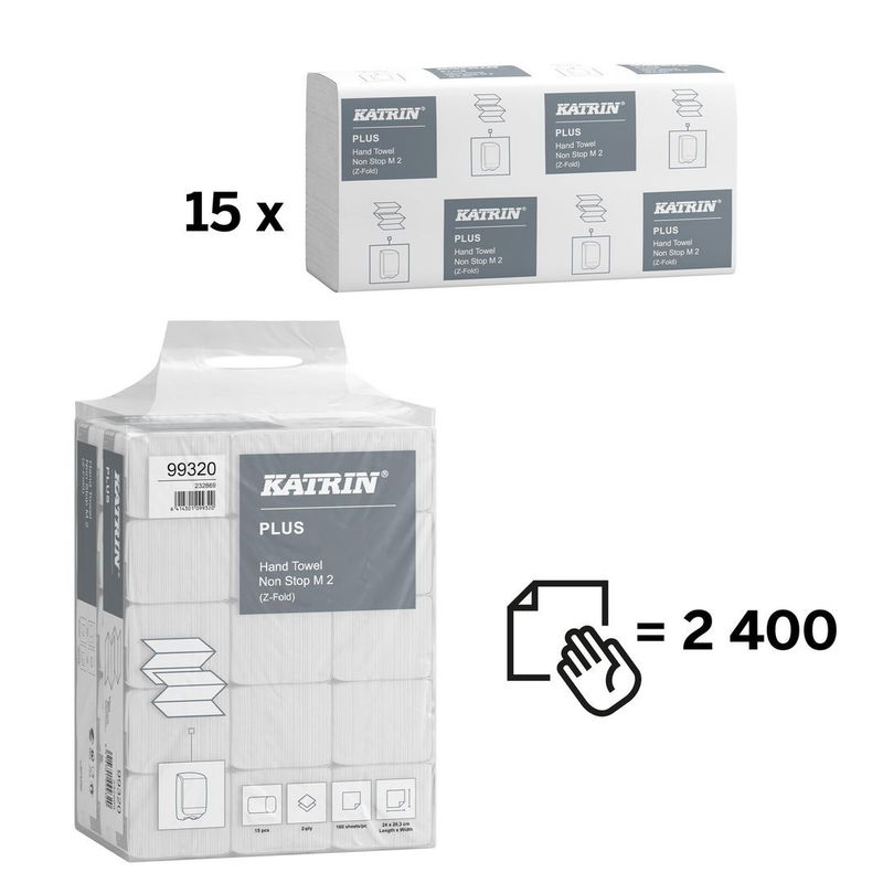 Pappershandduk Katrin Z-Vikt M Plus 2-lg 203x240mm, 2400/fp