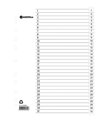 Pärmregister plast inkl. rubrikblad 1-31 A4