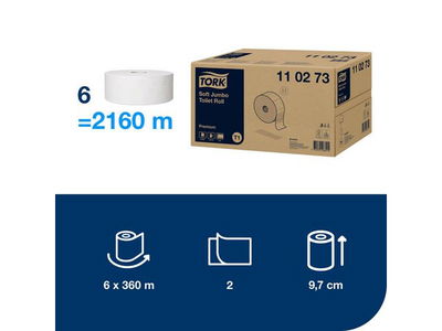 Toalettpapper Tork T1 Jumbo Premium 2-lg Vit 360m, 6/FP
