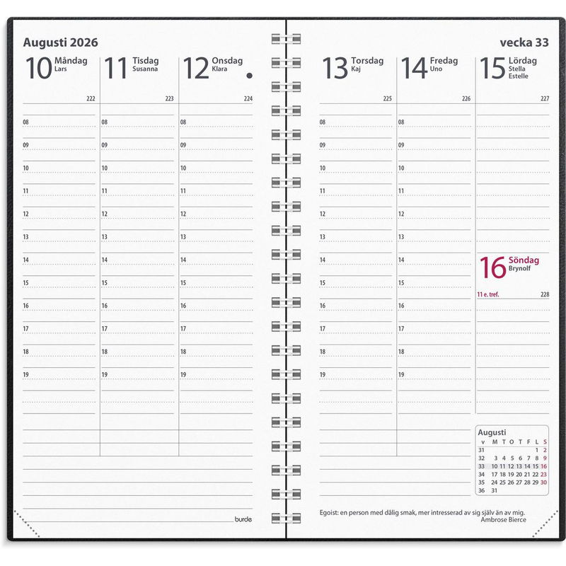 Almanacka Burde 3659 Interplano II Skinn 2026 Svart