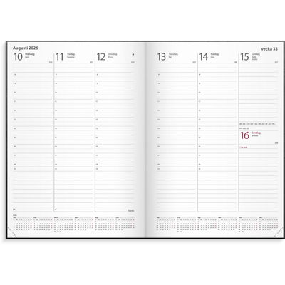 Kalender Weekly A5 2026 konstläder inbunden svart