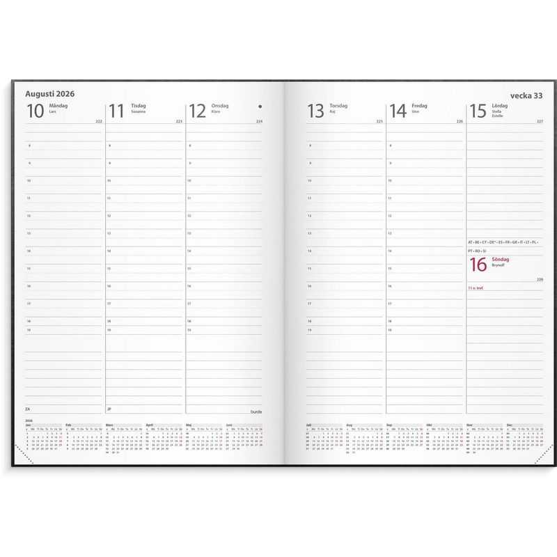 Kalender Weekly A5 2026 konstläder inbunden svart