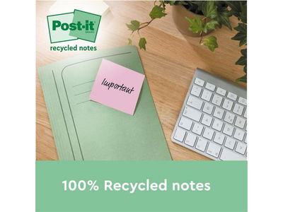 Notes POST-IT SS 76x76mm Recycled Mix Färg 4/fp