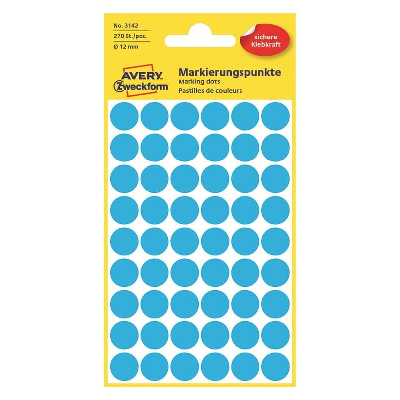 Etikett Avery färgsignal blå Ø 12mm, 270 st/fp