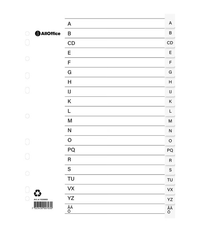 Pärmregister plast inkl. rubrikblad, A4 A-Ö