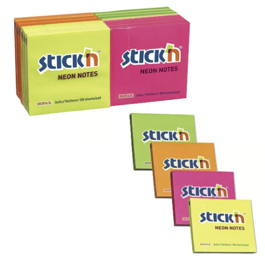 Notisar Stick ́n Neon Mix Färg 76x76mm, 12/fp