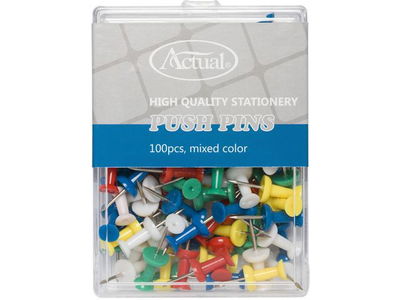 Kartnålar Actual Push-Pins Sorterade Färger, 100 st/fp