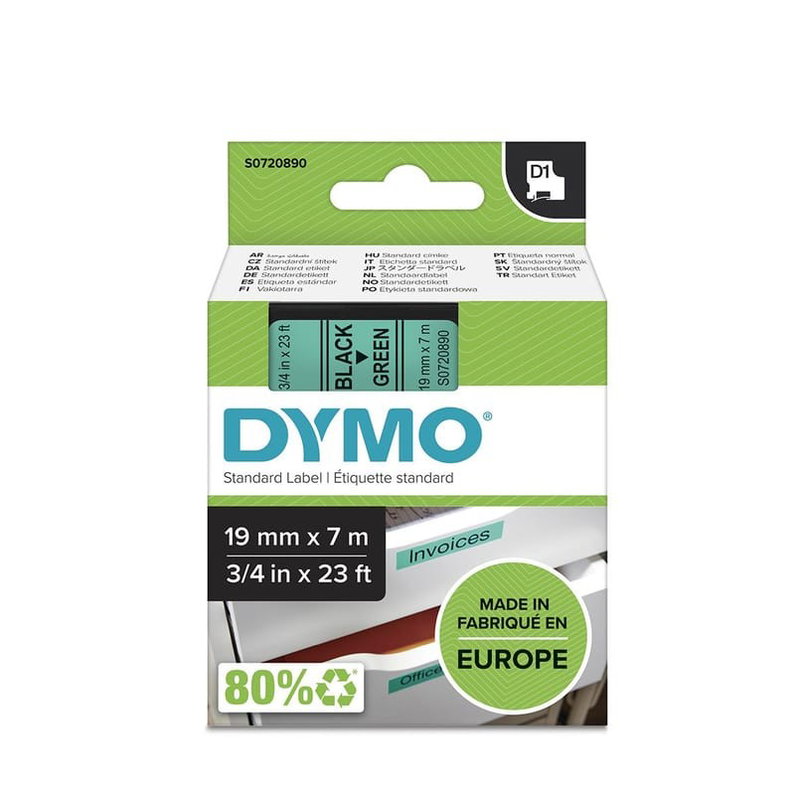 Dymo- Märkband D1 19mm Svart/Grön 7m