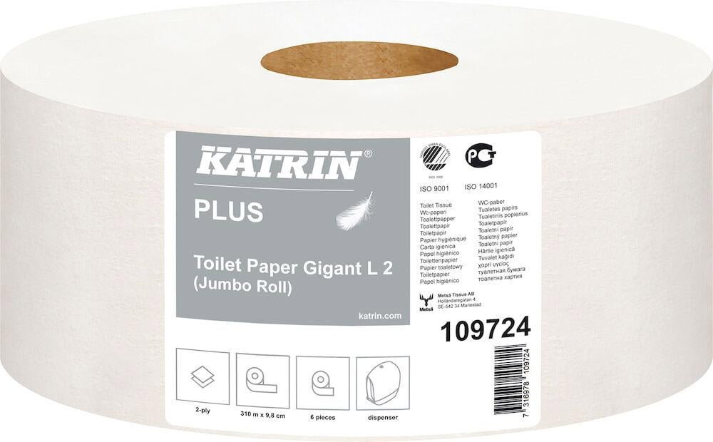 Toalettpapper KATRIN Gigant M Plus 2-lg Vit 310m, 6/fp