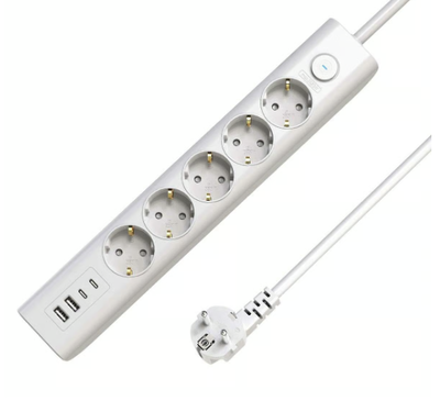 Grenuttag 5-vägs 2xUSB-A/2xUSB-C Jordad Med Brytare 1,5m