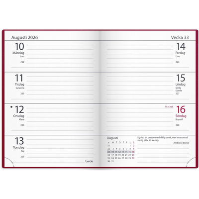 Lilla Fickdagboken 2026 konstläder röd