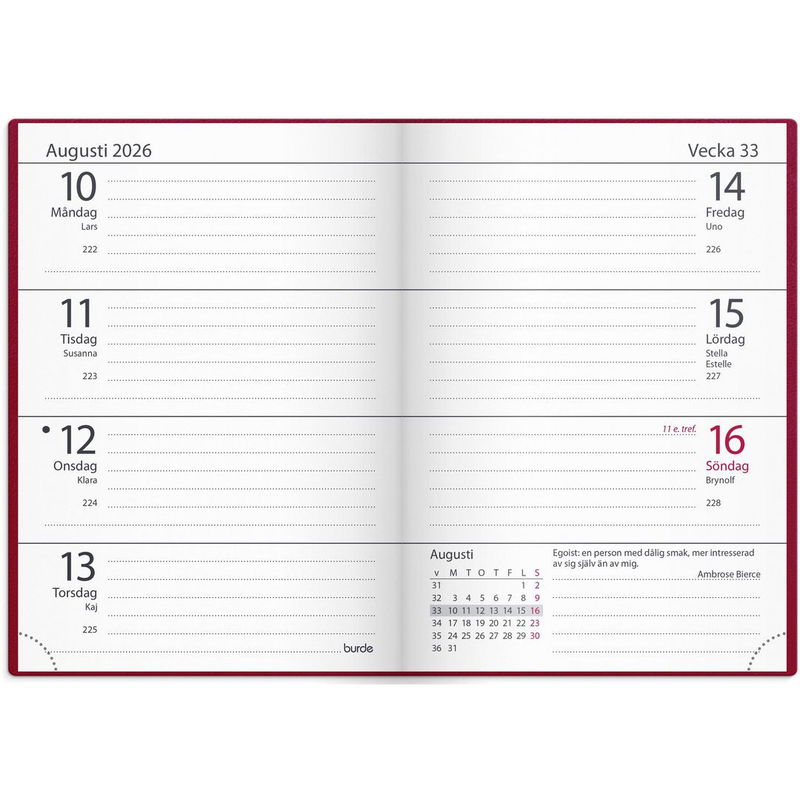 Lilla Fickdagboken 2026 konstläder röd