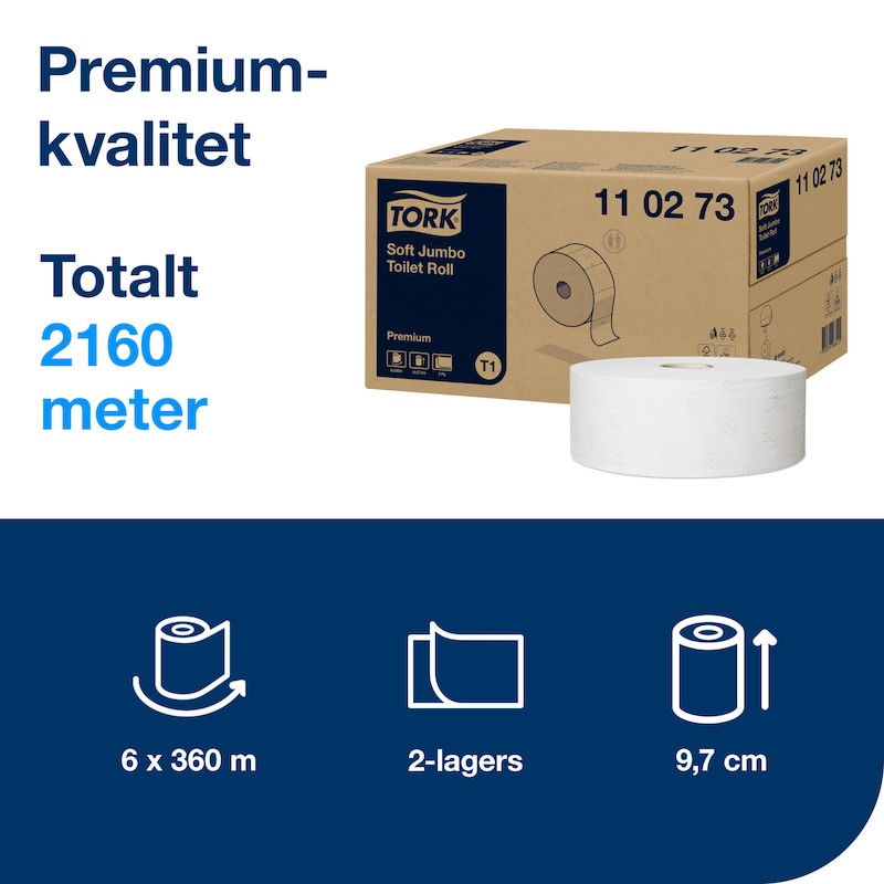 Toalettpapper Tork T1 Soft Jumbo Premium 2-lag Vit, 6/FP