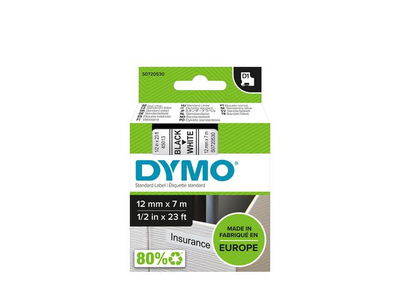 Märkband Dymo D1 12mm Svart/Vit 7m