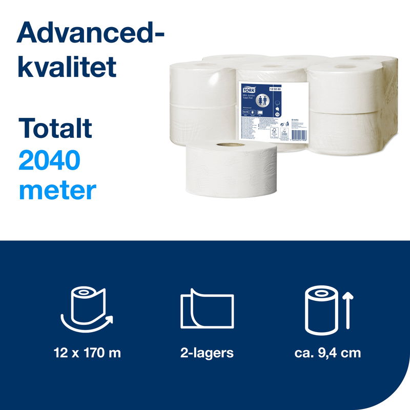 Toalettpapper TORK T2 Mini Jumbo Advanced 170m, 12/FP