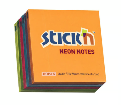 Notisar Stick´n Neon Mix Färg 76x76mm, 6/FP