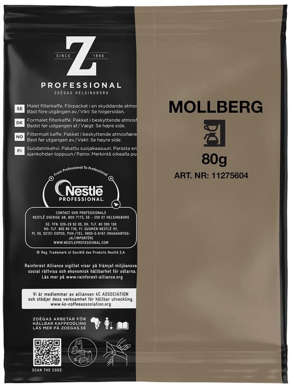 Kaffe Zoégas Mollbergs blandning Kannbrygg 80g, 60 st/fp