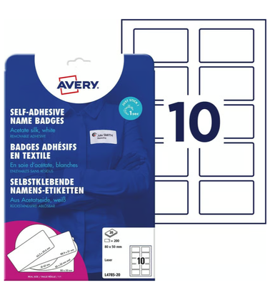 Namnskyltar Avery Sidenmaterial Avtagbara Vit 80x50mm,  200/fp