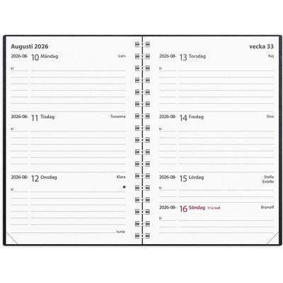 Kalender Leader 2026 konstläder spiral svart
