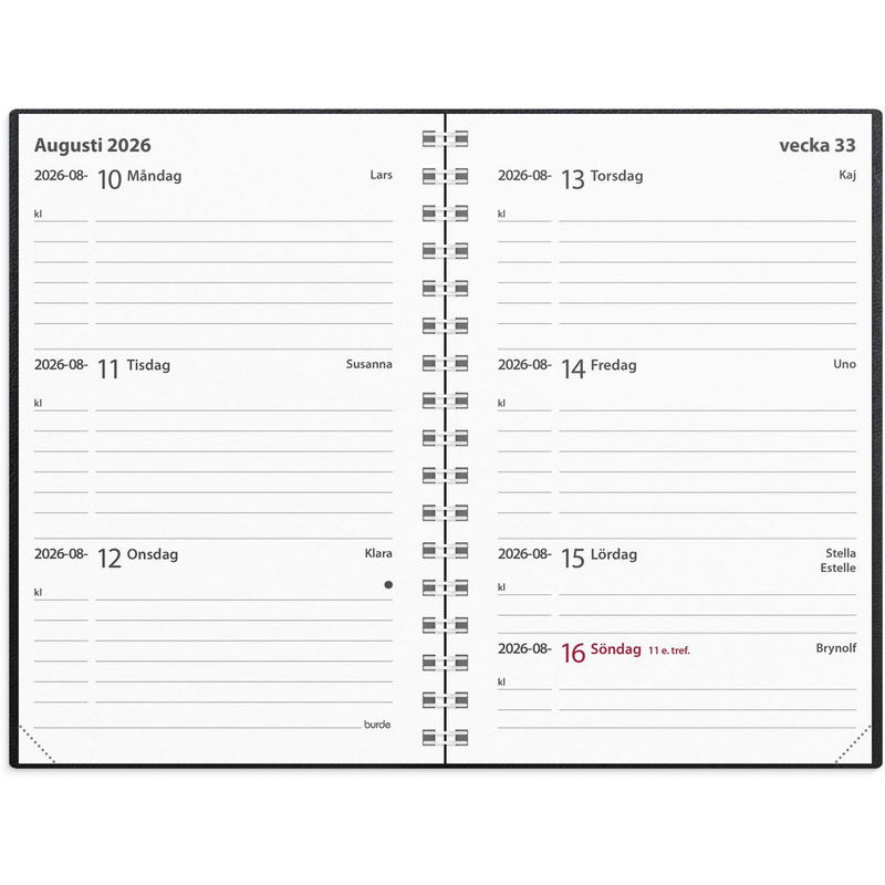 Kalender Leader 2026 konstläder spiral svart