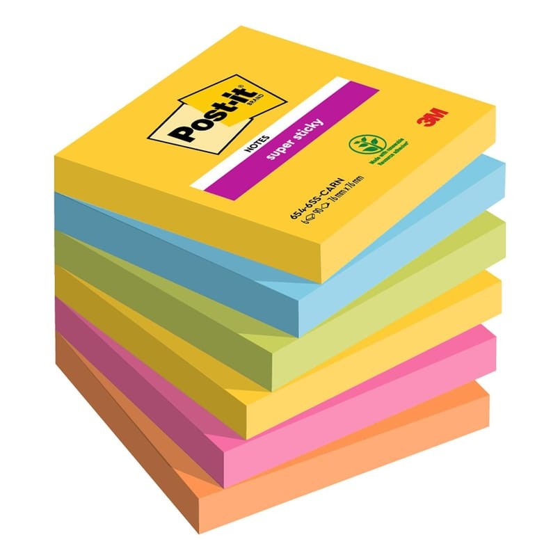 Post-it Super Sticky Carnival 76x76mm, 6/fp