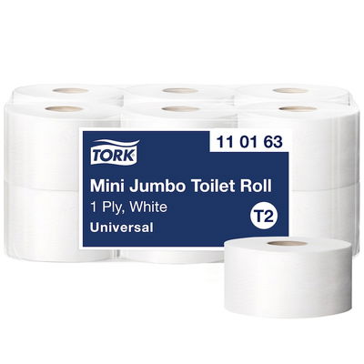Toalettpapper TORK Mini Jumbo T2 1-lag Vit 240m, 12/fp