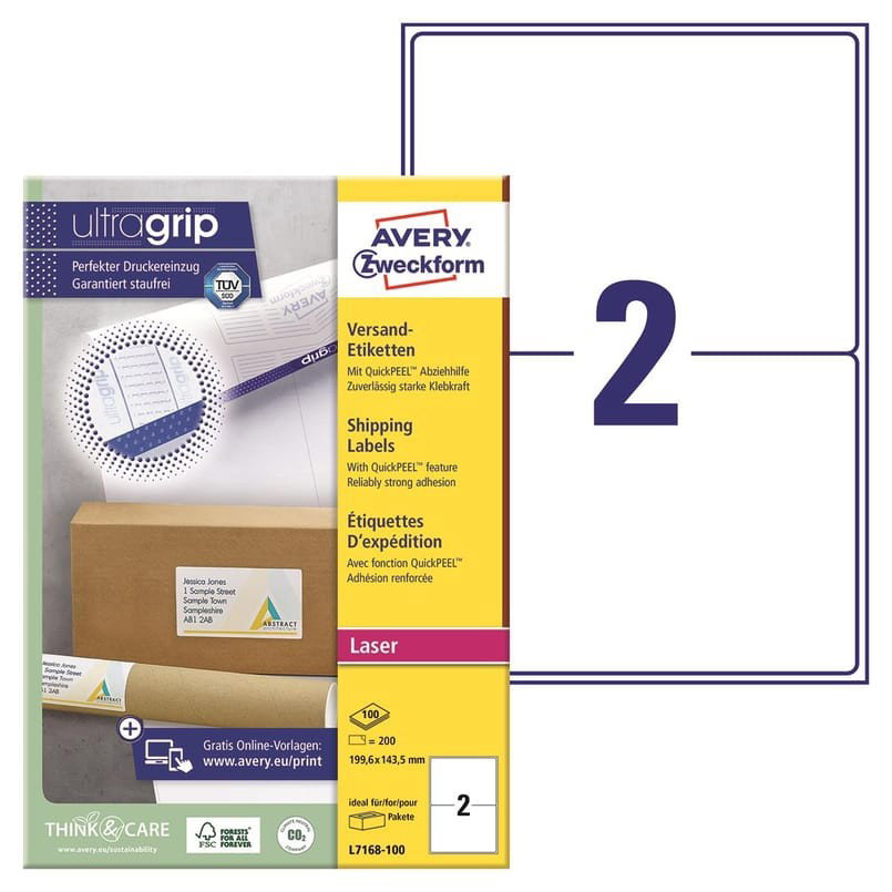 Laseretikett Avery L7168 QuickPEEL 199,6x143mm, 200/fp