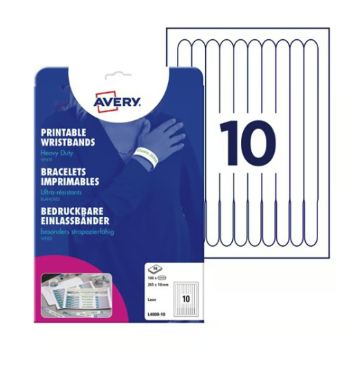 Handledsband Avery 265x18mm vit A4, 100 st/fp
