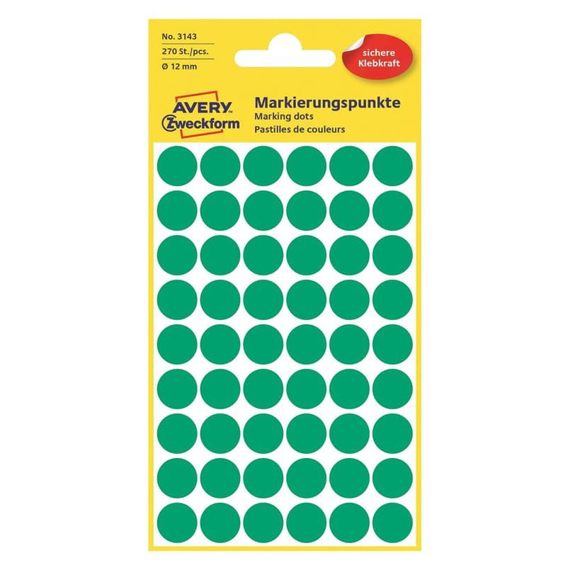 Etikett Avery färgsignal grön Ø 12mm, 270 st/fp