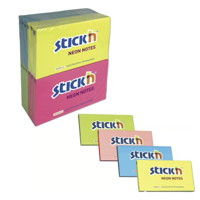 Notisar Stick´n Neon Mix Färg 76x127mm 100 Blad, 12/fp