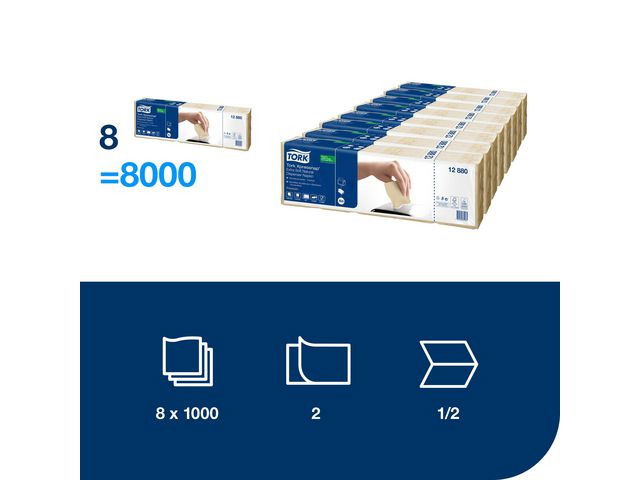 Servett TORK Pre N4 2-lag natur 1000/fp