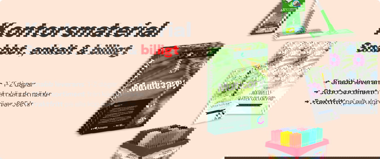 Kontorsmaterial - Köp ur ett komplett sortiment för kontor, lager, städning och lokalvård med personlig service och snabba leveranser.