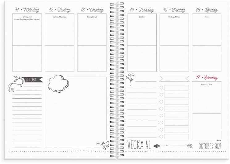 Almanacka Burde 1222 Veckoplanering Doodle 2027