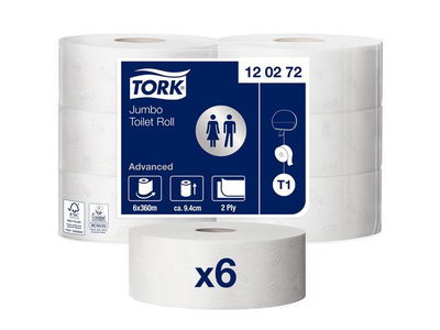 Toalettpapper Tork T1 Jumbo Advanced 2-lg Vit 360m, 6/FP