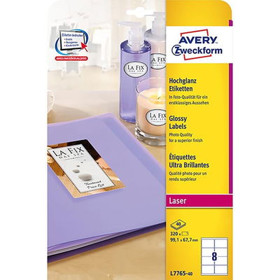 Fotoetikett Avery L7765 Glossy Vit 99,1x67,7mm, 320 st/fp