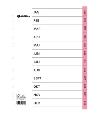 Pärmregister plastförstärkta flikar Jan-Dec Rosa A4