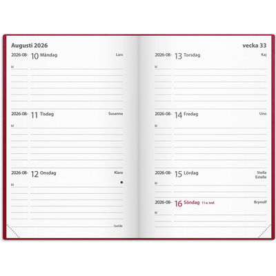 Kalender Leader 2026 konstläder röd