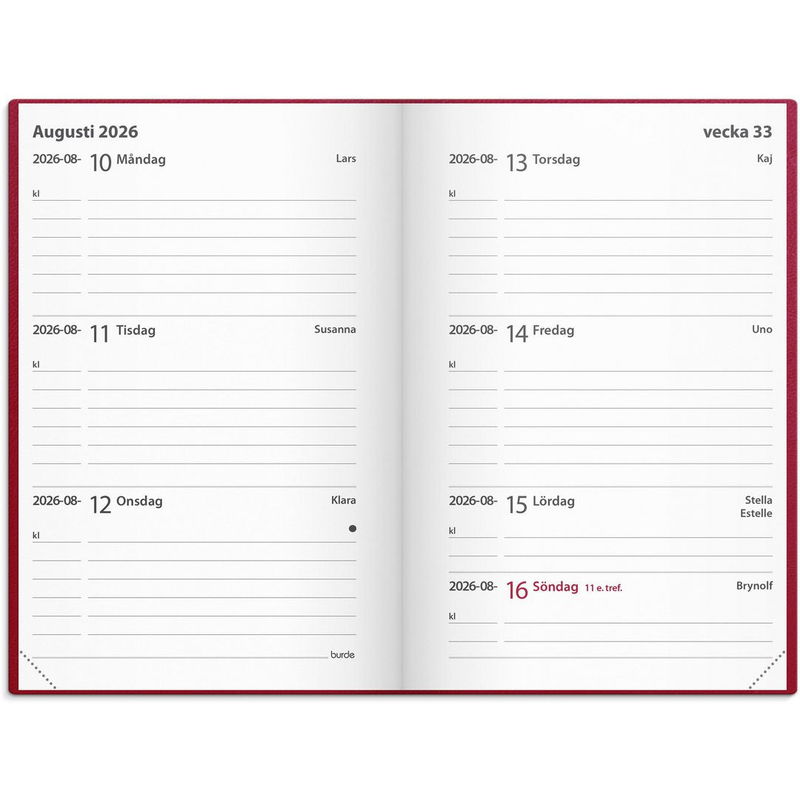 Kalender Leader 2026 konstläder röd