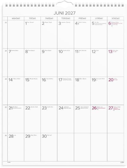 Väggkalender Burde 1726 Stora Månadskalendern 2027