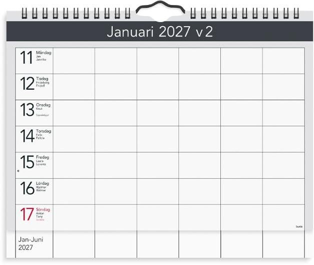 Väggkalender Burde 1715 Väggagenda 2027 A4