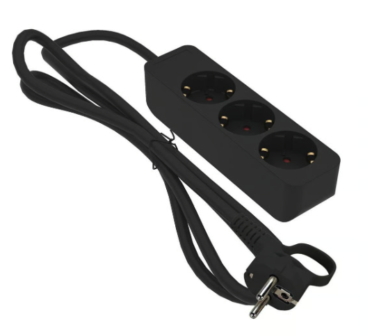 Grenuttag 3-vägs Jordad Svart 1m