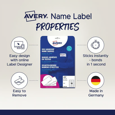 Namnskyltar Avery Sidenmaterial Avtagbara Vit 80x50mm,  200/fp