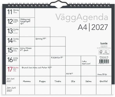 Väggkalender Burde 1715 Väggagenda 2027 A4