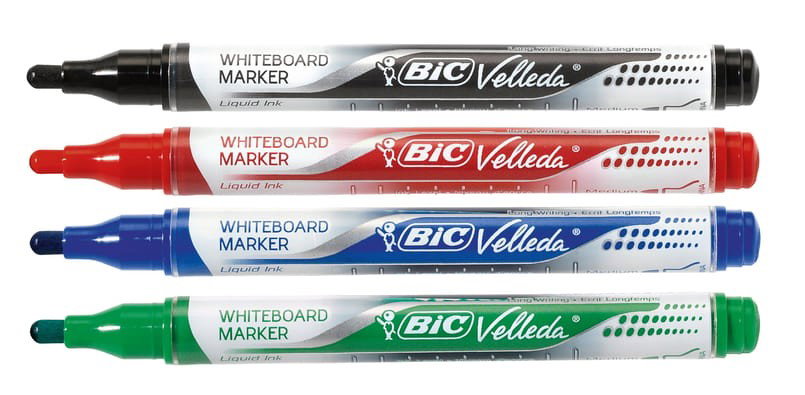Whiteboardpenna Bic Veleda Konisk, 4-set