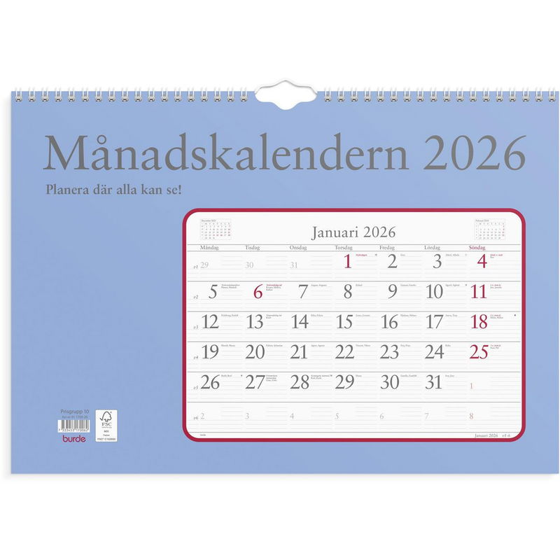 Väggkalender Månadskalendern 2026
