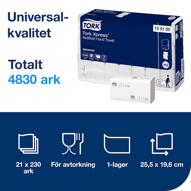 Pappershandduk TORK Universal H2 Xpress 1-lag, 4830/fp