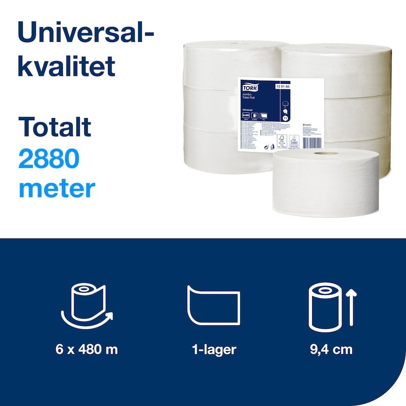 Toalettpapper Tork T1 Jumbo Universal 1-lg, 6/FP