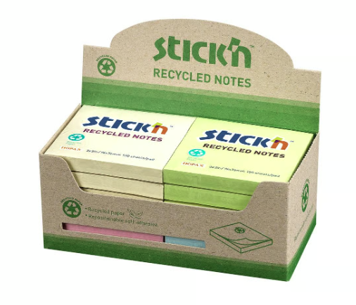 Notisar Stick ́n Recycled Mix Färg 76x76mm 100 Blad, 12/fp